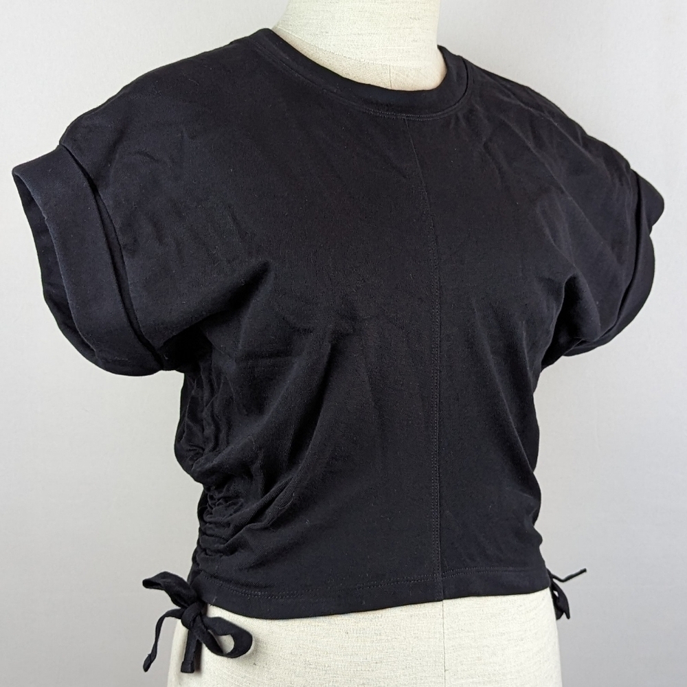 ALLSAINTS Mira Tee Cropped Side Drawcord Short Sleeve 100% Cotton Black XS NWT